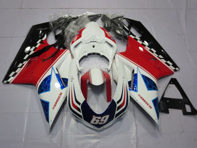 69 Blanc & Rouge 07-14 Ducati 848 1098 1198 Carénage 69 Blanc & Rouge 07-14 Ducati 848 1098 1198 Carénage