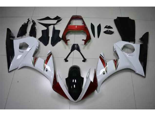 Accents Blanc Brillant & Rouge 03-04 Yamaha R6 Carénage Accents Blanc Brillant & Rouge 03-04 Yamaha R6 Carénage