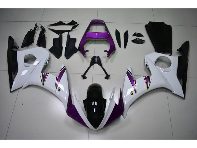 Accents Blanc Brillant & Violet 03-04 Yamaha R6 Carénage Accents Blanc Brillant & Violet 03-04 Yamaha R6 Carénage