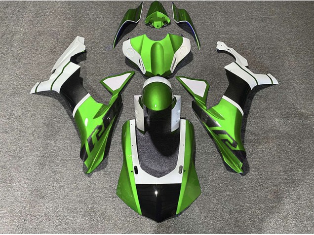Accents Verts & Fibre De Carbone 15-19 Yamaha R1 Carénage Accents Verts & Fibre De Carbone 15-19 Yamaha R1 Carénage