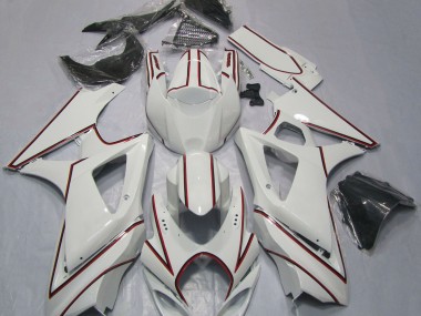 Blanc Avec Rayures Rouges 07-08 Suzuki GSXR 1000 Carénage