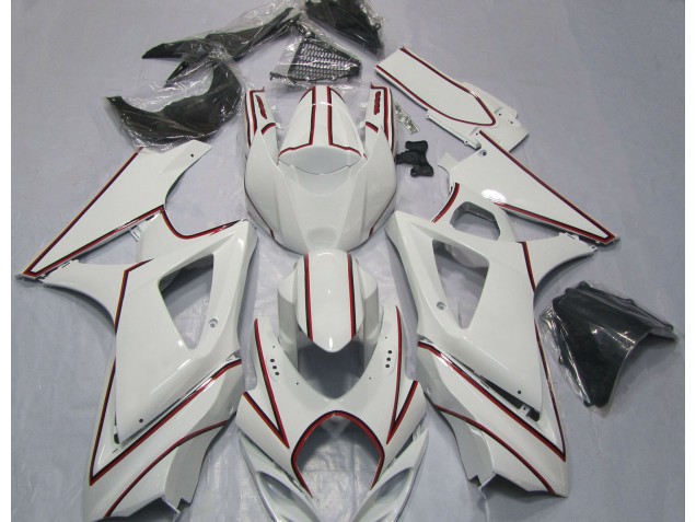 Blanc Avec Rayures Rouges 07-08 Suzuki GSXR 1000 Carénage Blanc Avec Rayures Rouges 07-08 Suzuki GSXR 1000 Carénage