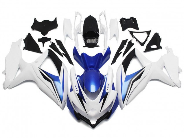 Blanc Brillant Avec Argent & Bleu 08-10 Suzuki GSXR 600-750 Carénage Blanc Brillant Avec Argent & Bleu 08-10 Suzuki GSXR 600-750 Carénage