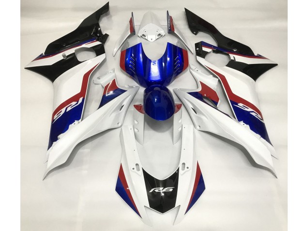 Blanc Brillant & Bleu Profond 17-21 Yamaha R6 Carénage Blanc Brillant & Bleu Profond 17-21 Yamaha R6 Carénage