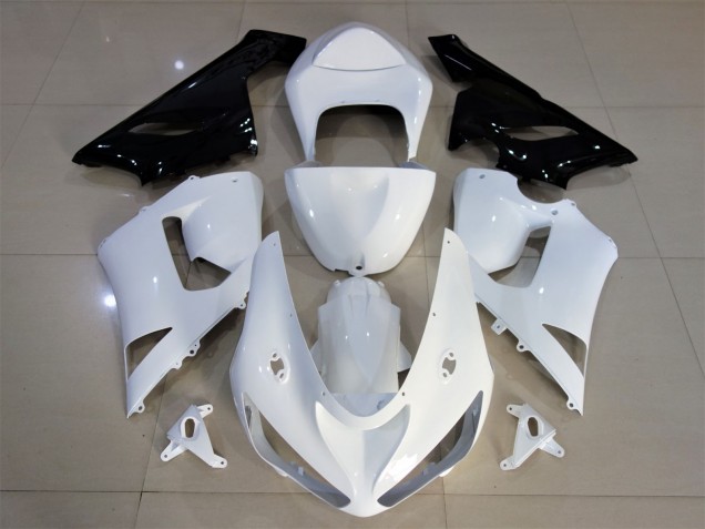Blanc Brillant & Noir 05-06 Kawasaki ZX6R Carénage Blanc Brillant & Noir 05-06 Kawasaki ZX6R Carénage
