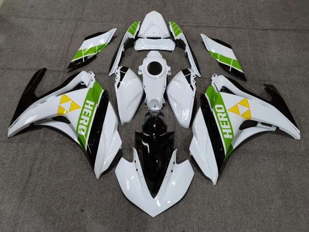 Blanc Brillant Noir & Vert 15-18 Yamaha R3 Carénage Blanc Brillant Noir & Vert 15-18 Yamaha R3 Carénage