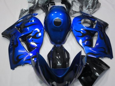 Bleu & Noir Flamme 97-07 Suzuki GSXR 1300 Carénage
