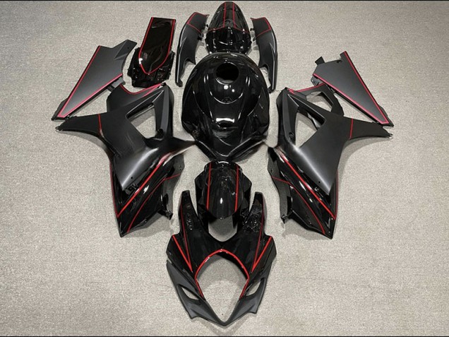 Garniture Noire & Rouge Mate & Brillante 07-08 Suzuki GSXR 1000 Carénage