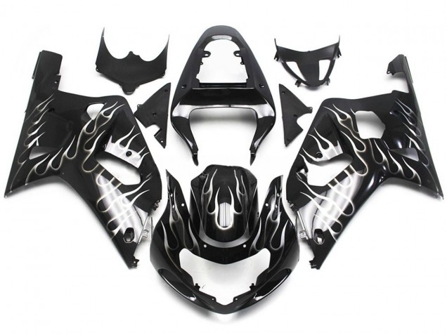 Noir & Blanc Brillant Flamme 01-03 Suzuki GSXR 600-750 Carénage Noir & Blanc Brillant Flamme 01-03 Suzuki GSXR 600-750 Carénage