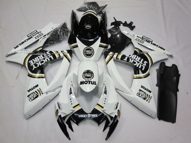 Noir Blanc Lucky Strike 06-07 Suzuki GSXR 600-750 Carénage Noir Blanc Lucky Strike 06-07 Suzuki GSXR 600-750 Carénage
