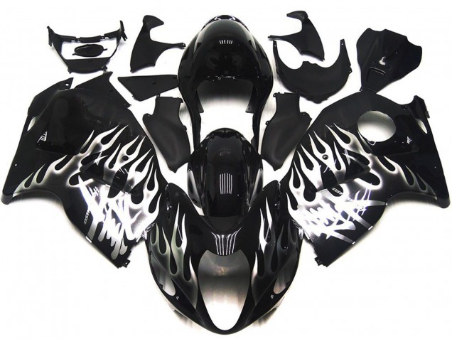Noir Brillant Avec Argent Flamme 97-07 Suzuki GSXR 1300 Carénage Noir Brillant Avec Argent Flamme 97-07 Suzuki GSXR 1300 Carénage