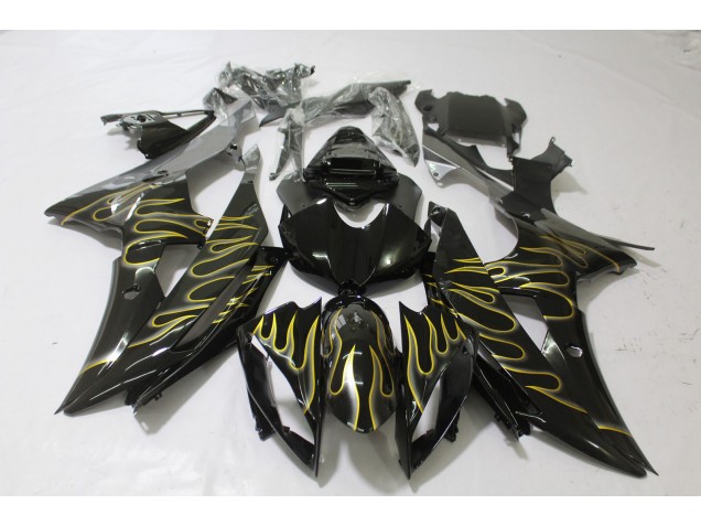 Noir Brillant & Flamme 08-16 Yamaha R6 Carénage Noir Brillant & Flamme 08-16 Yamaha R6 Carénage