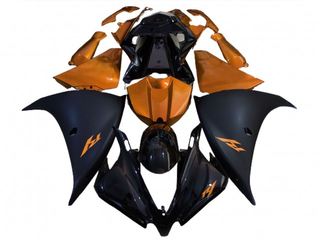 Noir Mat & Orange 12-14 Yamaha R1 Carénage Noir Mat & Orange 12-14 Yamaha R1 Carénage