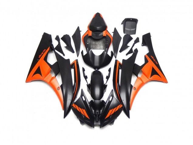 Noir Mat & Orange Personnalisés 06-07 Yamaha R6 Carénage Noir Mat & Orange Personnalisés 06-07 Yamaha R6 Carénage