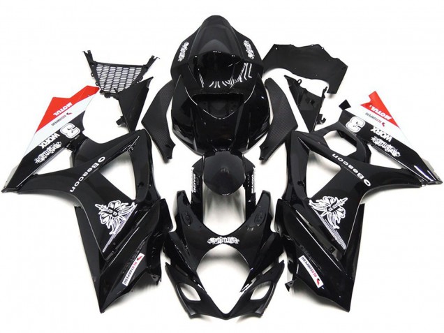 Noir Personnalisé Avec Une Touche De Blanc & De Rouge 07-08 Suzuki GSXR 1000 Carénage Noir Personnalisé Avec Une Touche De Blanc & De Rouge 07-08 Suzuki GSXR 1000 Carénage