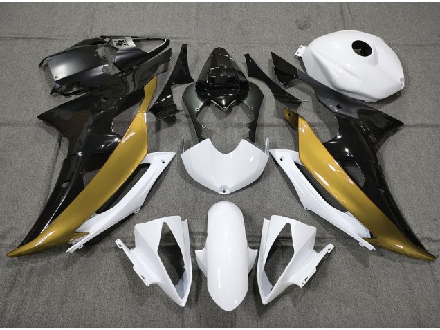 Personnalisé Or Noir & Blanc 08-16 Yamaha R6 Carénage Personnalisé Or Noir & Blanc 08-16 Yamaha R6 Carénage