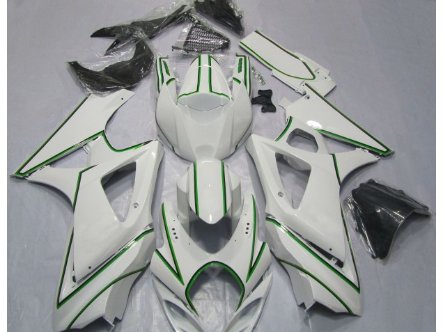 Rayure Épingle Verte Blanc Brillant 07-08 Suzuki GSXR 1000 Carénage Rayure Épingle Verte Blanc Brillant 07-08 Suzuki GSXR 1000 Carénage