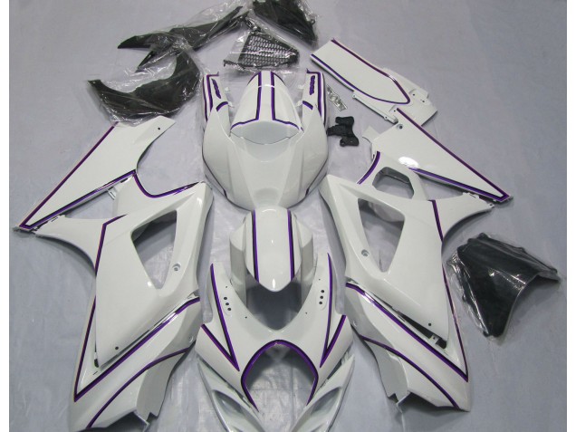Rayure Épingle Violet Blanc Brillant 07-08 Suzuki GSXR 1000 Carénage Rayure Épingle Violet Blanc Brillant 07-08 Suzuki GSXR 1000 Carénage