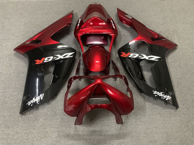 Rouge Brillant & Noir 03-04 Kawasaki ZX6R Carénage Rouge Brillant & Noir 03-04 Kawasaki ZX6R Carénage