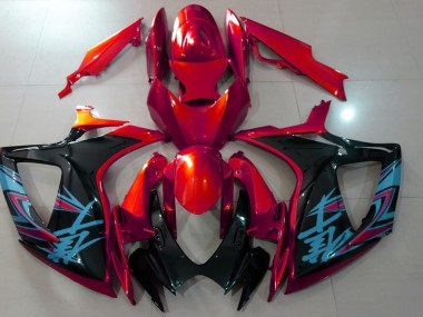 Rouge Brillant & Noir 06-07 Suzuki GSXR 600-750 Carénage