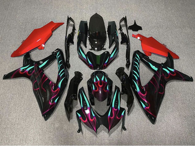 Rouge & Cyan Flamme 08-10 Suzuki GSXR 600-750 Carénage Rouge & Cyan Flamme 08-10 Suzuki GSXR 600-750 Carénage